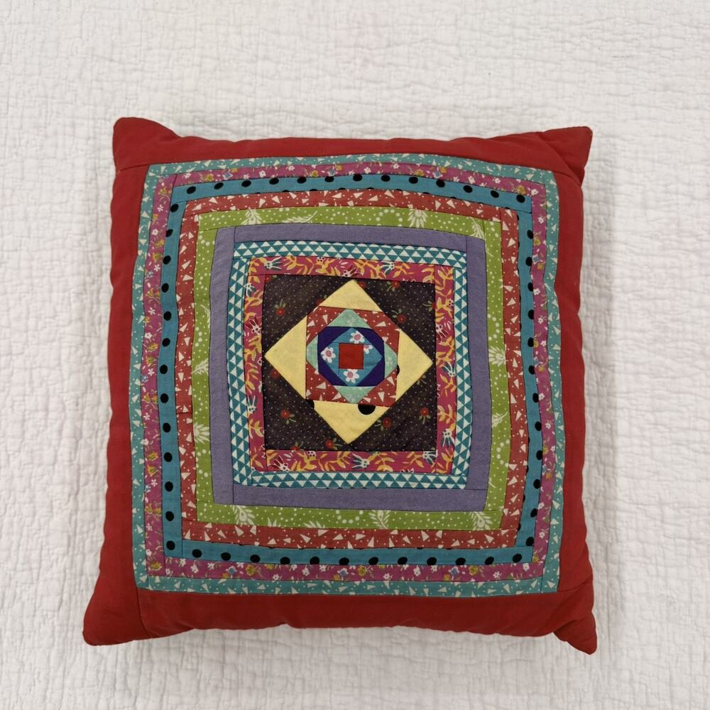 Vintage Handmade Quilted Patchwork Design Throw Pillow 14x14